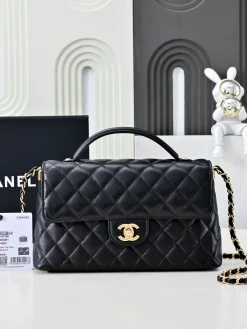 CHANEL Top Handle Bags Caviar Leather (Black-Gold) 25X16X7CM G60202608072480
