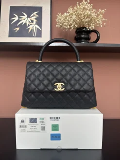 CHANEL Top Handle Bags Caviar Leather (Black-Gold) 29X18X12 CM F80202608072544