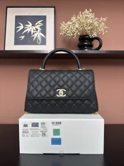CHANEL Top Handle Bags Caviar Leather (Black-Gold) 29X18X12CM F80202608072533