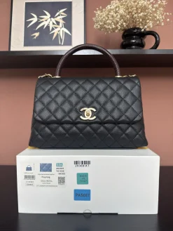 CHANEL Top Handle Bags Caviar Leather (Black-Gold) 29X18X12CM F80202608072541