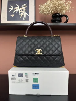 CHANEL Top Handle Bags Caviar Leather (Black-Gold-Dark Brown) 29X18X12CM F80202608072543