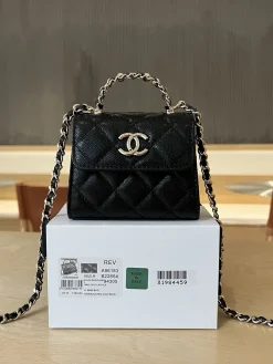 CHANEL Top Handle Bags Caviar Leather (Black-Gold) One Size E20202608073096