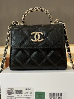 Alternative view of CHANEL Top Handle Bags Caviar Leather (Black-Gold) One Size E20202608073096