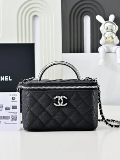 CHANEL Top Handle Bags Caviar Leather (Black-Silver) 19CM E80202608072516