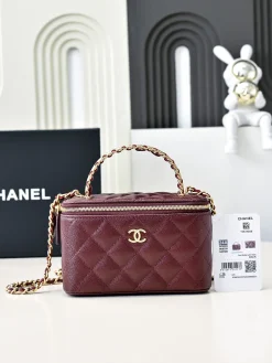 CHANEL Top Handle Bags Caviar Leather (Burgundy-Gold) 16X8X10CM E80202608073249