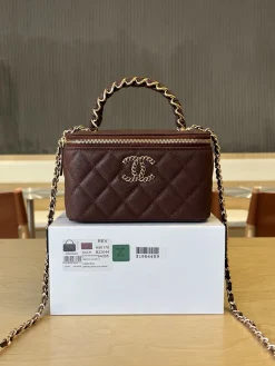 CHANEL Top Handle Bags Caviar Leather (Burgundy-Gold) 17CM E90202608073081