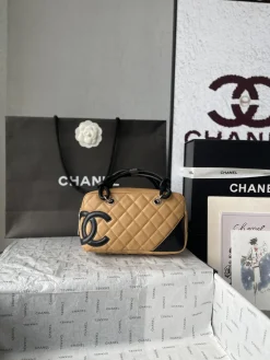 CHANEL Top Handle Bags Caviar Leather (Camel-Black) 22X9X12CM G10202608071681