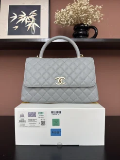 CHANEL Top Handle Bags Caviar Leather (Gray-Gold) 29X18X12CM F80202608072539