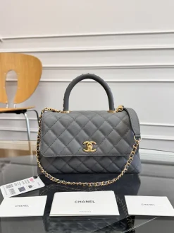 CHANEL Top Handle Bags Caviar Leather (Grey-Gold) 14X23X10CM F80202608072209
