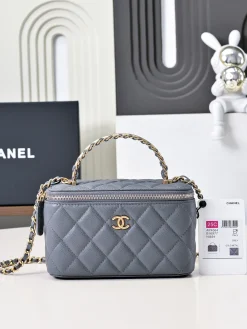 CHANEL Top Handle Bags Caviar Leather (Grey-Gold) 16X8X10CM E80202608073248