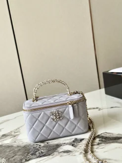CHANEL Top Handle Bags Caviar Leather (Lavender-Gold) 16X10X8CM E80202608070135