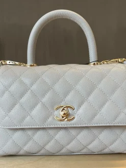 Alternative view of CHANEL Top Handle Bags Caviar Leather (Light Blue-Gold) 23CM F00202608071089