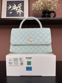 CHANEL Top Handle Bags Caviar Leather (Light Blue-Gold) 29X18X12CM F80202608072531