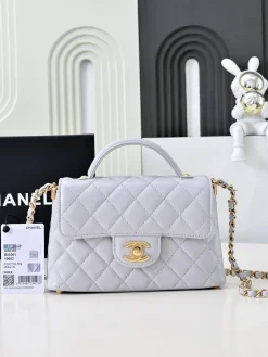 CHANEL Top Handle Bags Caviar Leather (Light Grey-Gold) 20X14X6CM G30202608072481