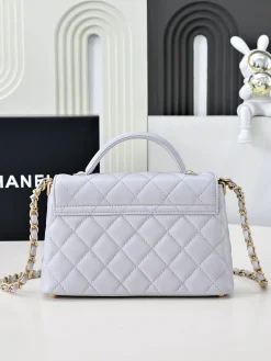 Alternative view of CHANEL Top Handle Bags Caviar Leather (Light Grey-Gold) 20X14X6CM G30202608072481