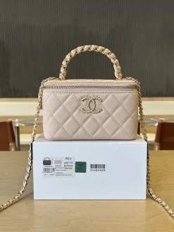 CHANEL Top Handle Bags Caviar Leather (Pink-Gold) 17CM E90202608073079