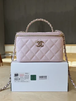 CHANEL Top Handle Bags Caviar Leather (Pink-Gold) 17CM E90202608073098