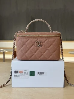 CHANEL Top Handle Bags Caviar Leather (Pink-Gold) 17CM E90202608073099