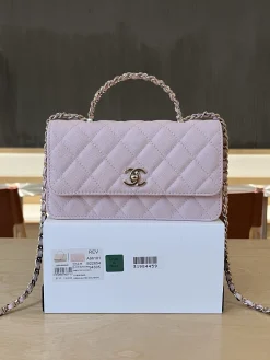 CHANEL Top Handle Bags Caviar Leather (Pink-Gold) 19CM E90202608073102