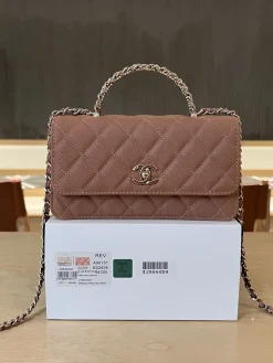 CHANEL Top Handle Bags Caviar Leather (Rose Burgundy-Gold) 19CM E90202608073103