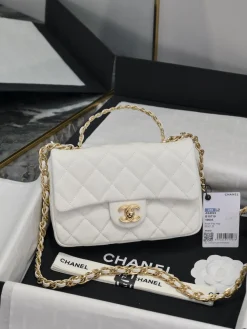 CHANEL Top Handle Bags Caviar Leather (White-Gold) 13X21X8CM H00202608072714