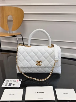 CHANEL Top Handle Bags Caviar Leather (White-Gold) 14X23X10CM F80202608072206