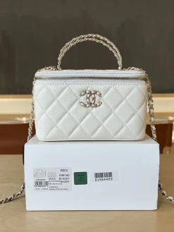 CHANEL Top Handle Bags Caviar Leather (White-Gold) 17CM E80202608071227