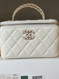 Alternative view of CHANEL Top Handle Bags Caviar Leather (White-Gold) 17CM E80202608071227