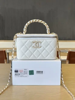CHANEL Top Handle Bags Caviar Leather (White-Gold) 17CM E90202608073078