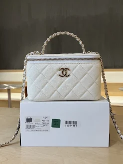 CHANEL Top Handle Bags Caviar Leather (White-Gold) 17CM E90202608073097