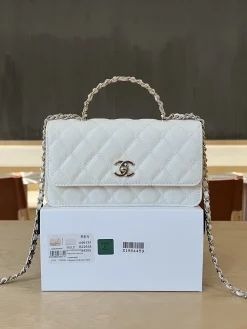 CHANEL Top Handle Bags Caviar Leather (White-Gold) 19CM E90202608073101