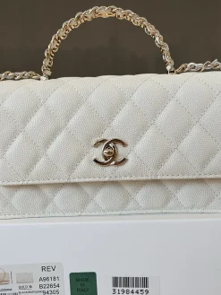 Alternative view of CHANEL Top Handle Bags Caviar Leather (White-Gold) 19CM E90202608073101