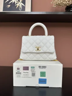 CHANEL Top Handle Bags Caviar Leather (White-Gold) 19X14X9CM F20202608072561