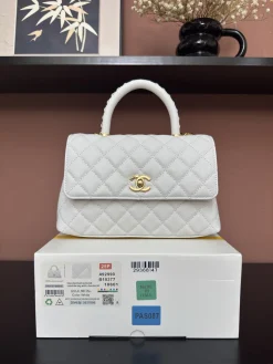 CHANEL Top Handle Bags Caviar Leather (White-Gold) 24X14X10CM F50202608072545