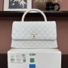 CHANEL Top Handle Bags Caviar Leather (White-Gold) 29X18X12CM F80202608072535
