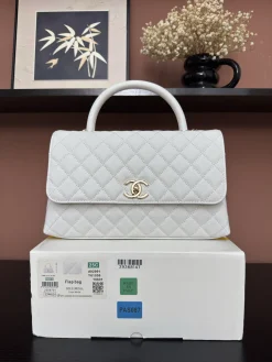 CHANEL Top Handle Bags Caviar Leather (White-Gold) 29X18X12CM F80202608072535