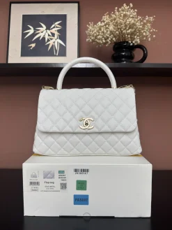 CHANEL Top Handle Bags Caviar Leather (White-Gold) 29X18X12CM F80202608072542