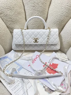 CHANEL Top Handle Bags Caviar Leather (White-Gold) 32CM G30202608070882