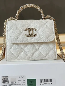 Alternative view of CHANEL Top Handle Bags Caviar Leather (White-Gold) One Size E20202608073093