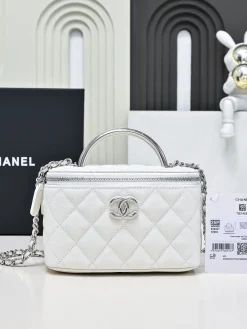 CHANEL Top Handle Bags Caviar Leather (White-Silver) 19CM E80202608072515