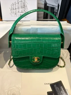 CHANEL Top Handle Bags Crocodile Embossed (Green-Gold) F80202608070172
