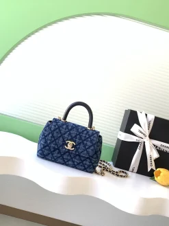 CHANEL Top Handle Bags Denim (Blue-Black) 13X19X1CM F10202608071674