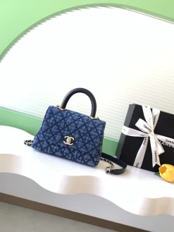 CHANEL Top Handle Bags Denim (Blue-Black) 13X19X1CM G60202608071673