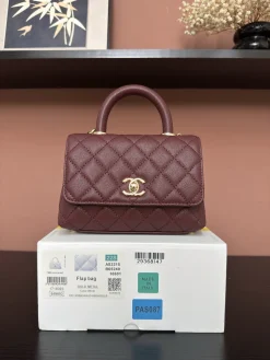 CHANEL Top Handle Bags Grained Leather (Burgundy-Gold) 19X14X9CM F20202608072566