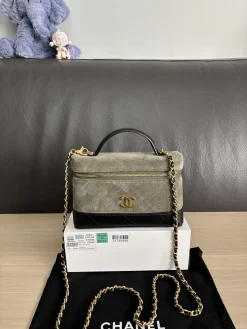 CHANEL Top Handle Bags Green Leather (Grayish Green-Black) One Size E70202608071329