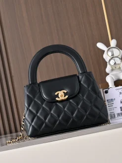 CHANEL Top Handle Bags Lamb Leather (Black-Gold) 13X19X7 E80202608071475