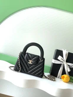 CHANEL Top Handle Bags Lamb Leather (Black-Gold) 13X19X7CM E80202608071669
