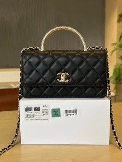CHANEL Top Handle Bags Lamb Leather (Black-Gold) 19CM E80202608072671