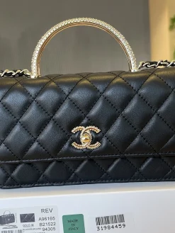Alternative view of CHANEL Top Handle Bags Lamb Leather (Black-Gold) 19CM E80202608072671