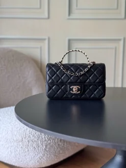 CHANEL Top Handle Bags Lamb Leather (Black-Gold) 20X14X7CM G50202608073163